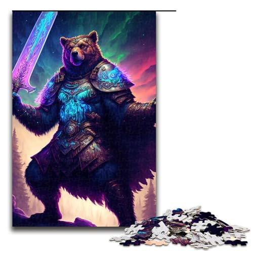 Puzzle für Erwachsene Schild Krieger Bär 1000 Teile Holzpuzzle für Erwachsene und Kinder ab 14 Jahren Lernspielzeug (75 x 50 cm) von linghhiming