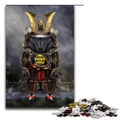 Puzzle für Erwachsene Schwarzer Wolf Samurai 1000 Teile Holzpuzzle für Erwachsene und Kinder ab 14 Jahren Lernspielzeug (75 x 50 cm) von linghhiming