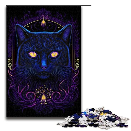 Puzzle für Erwachsene Schwarzlichtkatze 1000 Teile Holzpuzzle für Erwachsene und Kinder ab 14 Jahren (75 x 50 cm) von linghhiming