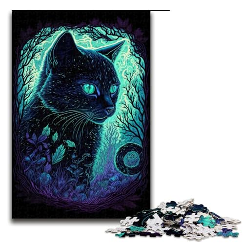 Puzzle für Erwachsene Schwarzlichtkatze 1000 teiliges Holzpuzzle für Familienspiele (75 x 50 cm) von linghhiming