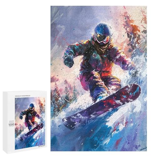 Puzzle für Erwachsene Snowboard 1000 teiliges Holzpuzzle für Kinder ab 12 Jahren Lernspielzeug (75 x 50 cm) von linghhiming