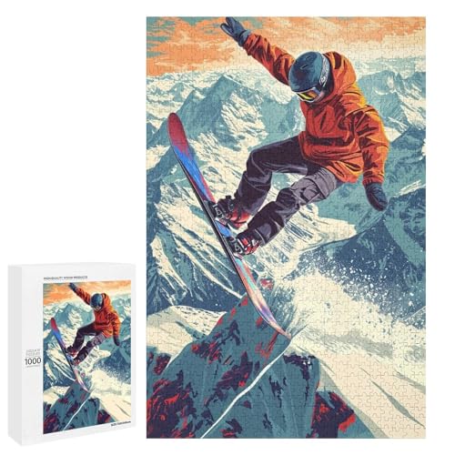 Puzzle für Erwachsene Snowboard 1000 teiliges Holzpuzzle für Kinder ab 12 Jahren Lernspielzeug (75 x 50 cm) von linghhiming