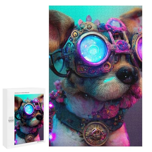 Puzzle für Erwachsene Sonnenbrille Hund 1000 Teile Holzpuzzle für Kinder ab 12 Jahren anspruchsvolles Spiel (75 x 50 cm) von linghhiming