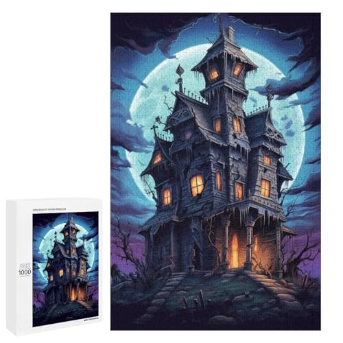 Puzzle für Erwachsene Spukhaus 1000 teiliges Holzpuzzle für Familienspiele (75 x 50 cm) von linghhiming