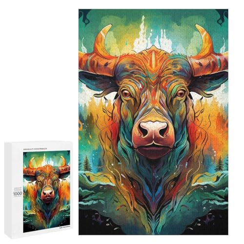 für Erwachsene Puzzle Tier Büffel 1000 Teile Holzpuzzle für Erwachsene und Kinder ab 12 Jahren 75x50cm von linghhiming