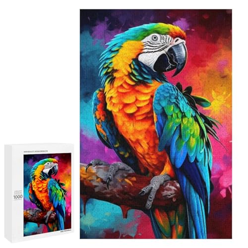 Puzzle für Erwachsene Tiere Vögel Papageien 1000 teiliges Holz Rundpuzzle für Familienspiele (75 x 50 cm) von linghhiming
