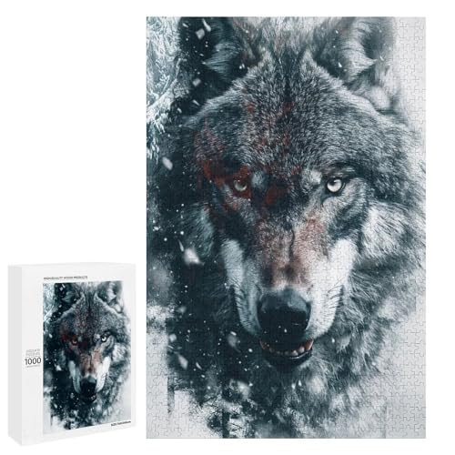 Puzzle für Erwachsene Tierwolf 1000 teiliges Holzpuzzle für Erwachsene und Kinder ab 12 Jahren (75 x 50 cm) von linghhiming