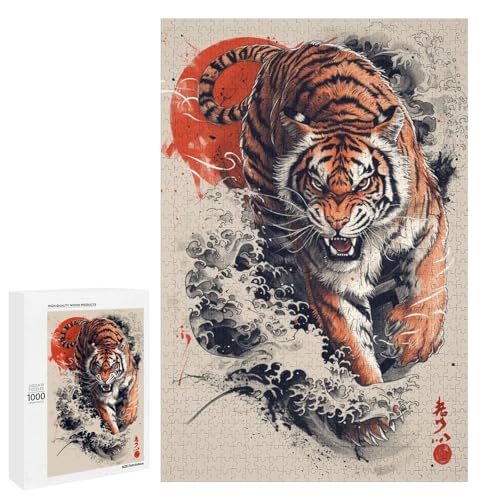 Puzzle für Erwachsene Tiger 1000 teiliges Holzpuzzle für Familienspiele (75 x 50 cm) von linghhiming