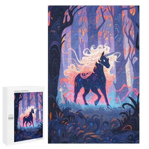 Puzzle für Erwachsene Wald Einhorn 1000 teiliges Holzpuzzle für Kinder ab 12 Jahren Lernspielzeug (75 x 50 cm) von linghhiming