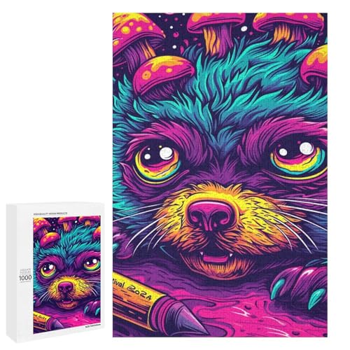 Puzzle für Erwachsene Waschbär 1000 teiliges Holzpuzzle für Familienspiele (75 x 50 cm) von linghhiming