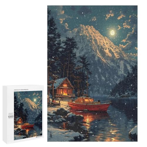Puzzle für Erwachsene Winterboot 1000 Teile Holzpuzzle für Kinder ab 12 Jahren anspruchsvolles Spiel (75 x 50 cm) von linghhiming