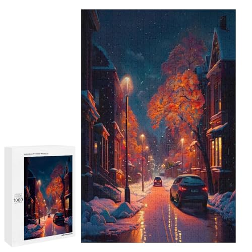 Puzzle für Erwachsene Winterstraßen 1000 Teile Holzpuzzle für Erwachsene und Kinder ab 12 Jahren (75 x 50 cm) von linghhiming