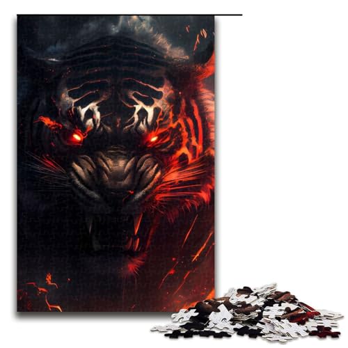 Puzzle für Erwachsene Wütender Wilder Tigerkopf Kunst 1000 teiliges Holzpuzzle für Kinder ab 14 Jahren Lernspielzeug (75 x 50 cm) von linghhiming