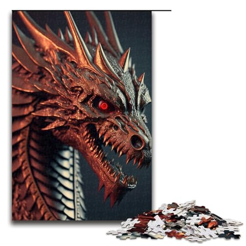 Puzzle für Erwachsene asiatischer Drachenkopf 1000 teiliges Holzpuzzle für Kinder ab 14 Jahren Lernspielzeug (75 x 50 cm) von linghhiming