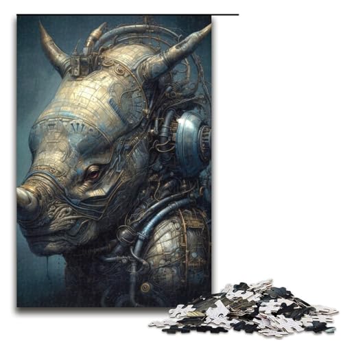 Puzzle für Erwachsene biomechanisches Nashorn 1000 Teile Holzpuzzle für Erwachsene und Kinder ab 14 Jahren Lernspielzeug (75 x 50 cm) von linghhiming