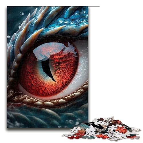 Puzzle für Erwachsene blau rotes Drachenauge 1000 Teile Holzpuzzle für Erwachsene und Kinder ab 14 Jahren Lernspielzeug (75 x 50 cm) von linghhiming