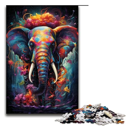Puzzle für Erwachsene bunter Elefant 1000 Teile Holzpuzzle für Erwachsene und Kinder ab 14 Jahren 1000 Teile (75 x 50 cm) von linghhiming