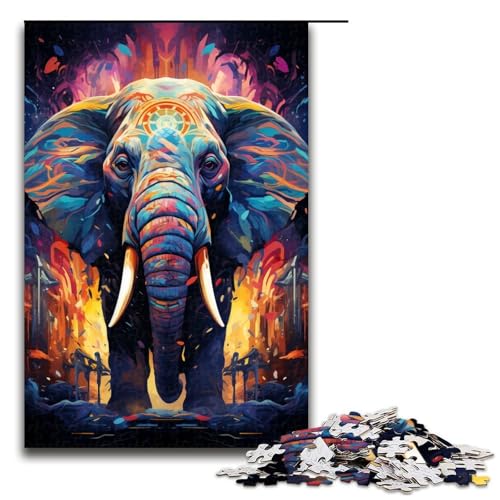 Puzzle für Erwachsene bunter Elefant 1000 Teile Holzpuzzle für Erwachsene und Kinder ab 14 Jahren Lernspielzeug 1000 Teile (75 x 50 cm) von linghhiming