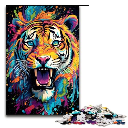 Puzzle für Erwachsene bunter Gekritzeltiger 1000-teiliges Holzpuzzle für Kinder ab 14 Jahren Heimdekoration 1000 Teile (75 x 50 cm) von linghhiming