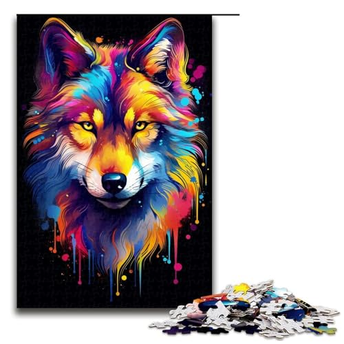 Puzzle für Erwachsene bunter Gekritzelwolf 1000-teiliges Holzpuzzle für Kinder ab 14 Jahren Lernspielzeug 1000 Teile (75 x 50 cm) von linghhiming