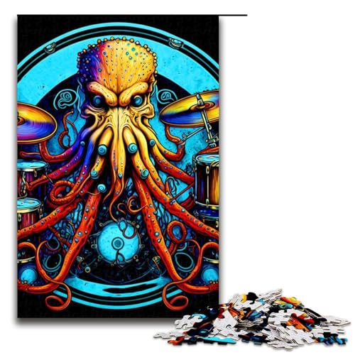 Puzzle für Erwachsene bunter Oktopus 1000 teiliges Holzpuzzle für Kinder ab 14 Jahren Lernspielzeug (75 x 50 cm) von linghhiming
