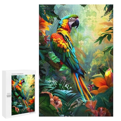 Puzzle für Erwachsene bunter Papagei 1000 Teile rundes Holzpuzzle für Kinder ab 12 Jahren Heimdekoration (75 x 50 cm) von linghhiming