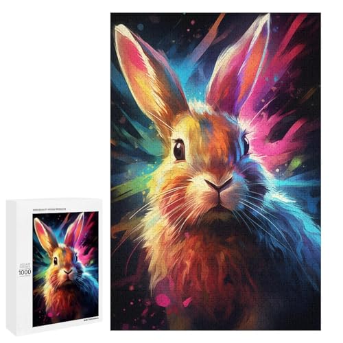 Puzzle für Erwachsene buntes Kaninchen Mal Puzzle 1000 Teile Holz Rundpuzzle für Erwachsene und Kinder ab 12 Jahren Lernspielzeug (75 x 50 cm) von linghhiming