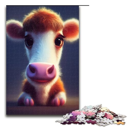 Puzzle für Erwachsene entzückende Kuh 1000 Teile Holzpuzzle für Kinder ab 14 Jahren Lernspielzeug 75 x 50 cm von linghhiming