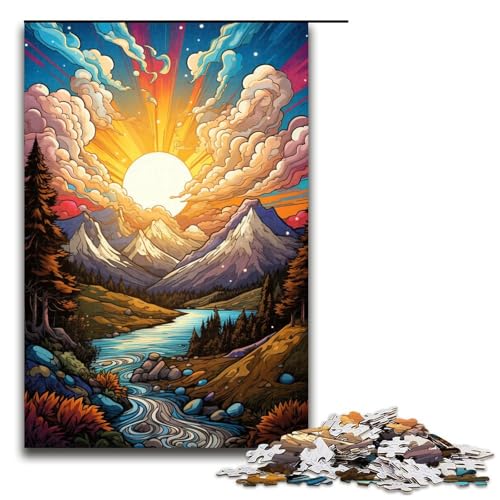 Puzzle für Erwachsene farbenfroh psychedelisch Pop Art Berg Puzzle 1000 Teile Holzpuzzle für Kinder ab 14 Jahren anspruchsvolles Spiel (Größe 75 x 50 cm) von linghhiming
