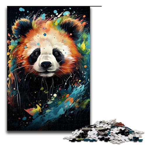 Puzzle für Erwachsene farbenfroh psychedelisch süßer Kleiner Panda 1000 teiliges Holzpuzzle für Familienspiele (Größe 75 x 50 cm) von linghhiming