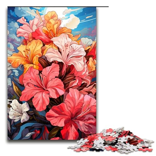 Puzzle für Erwachsene farbenfrohe Psychedelia der Rhododendren 1000 Teile Holzpuzzle für Erwachsene und Kinder ab 14 Jahren Lernspielzeug (Größe 75 x 50 cm) von linghhiming