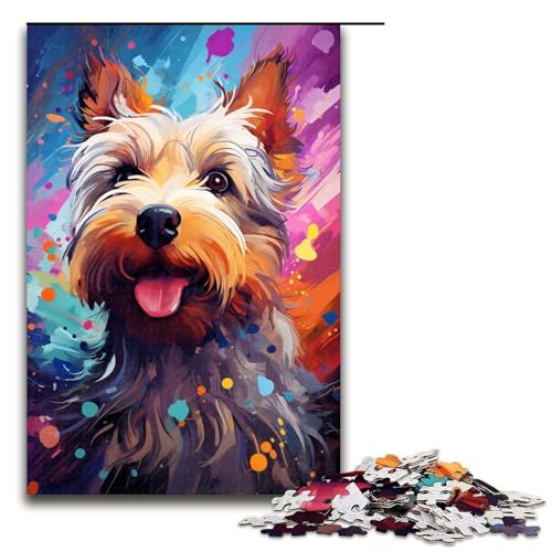 Puzzle für Erwachsene farbenfrohe Terrier-Zeichnung 1000 Teile Holzpuzzle für Kinder ab 14 Jahren Heimdekoration 1000 Teile (75 x 50 cm) von linghhiming