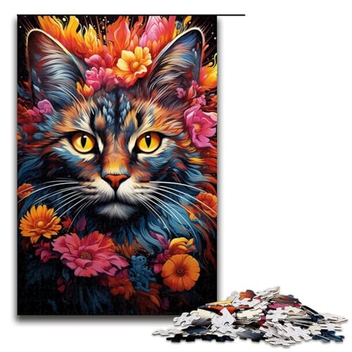 Puzzle für Erwachsene farbenfrohe exotische Katzenzeichnung 1000 Teile Holzpuzzle für Kinder ab 14 Jahren anspruchsvolles Spiel 1000 Teile (75 x 50 cm) von linghhiming