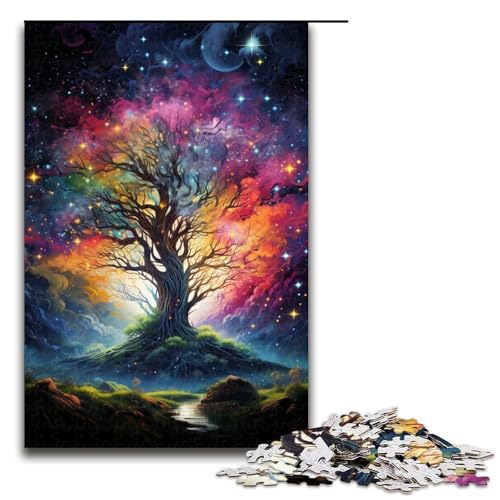Puzzle für Erwachsene farbenfrohe psychedelische Farbe eines Galaxiebaums 1000 teiliges Holzpuzzle für Kinder ab 14 Jahren Lernspielzeug (Größe 75 x 50 cm) von linghhiming