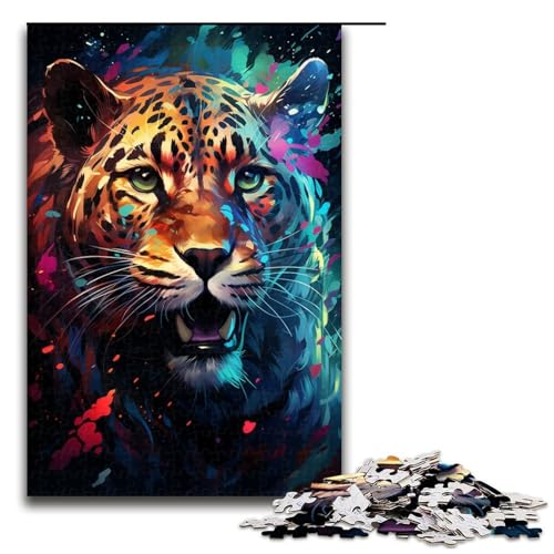 Puzzle für Erwachsene farbenfroher Fantasie-Gepard 1000 Teile Holzpuzzle für Erwachsene und Kinder ab 14 Jahren Lernspielzeug 1000 Teile (75 x 50 cm) von linghhiming