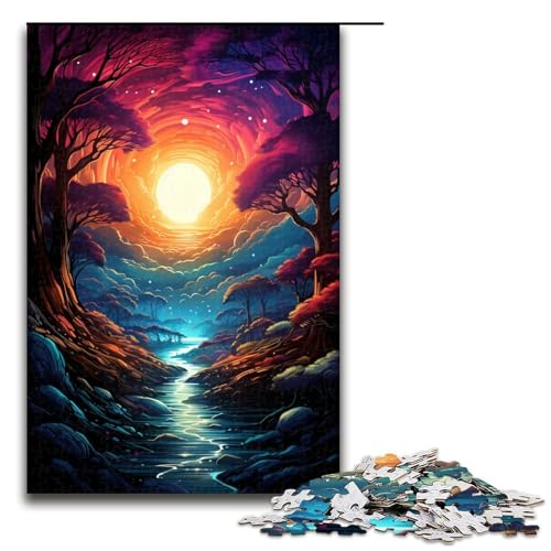 Puzzle für Erwachsene farbenfroher Psychedelischer Dschungel 1000 teiliges Holzpuzzle für Familienspiele (Größe 75 x 50 cm) von linghhiming