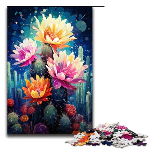Puzzle für Erwachsene farbenfroher Psychedelischer Kaktus 1000 teiliges Holzpuzzle für Kinder ab 14 Jahren Heimdekoration (Größe 75 x 50 cm) von linghhiming