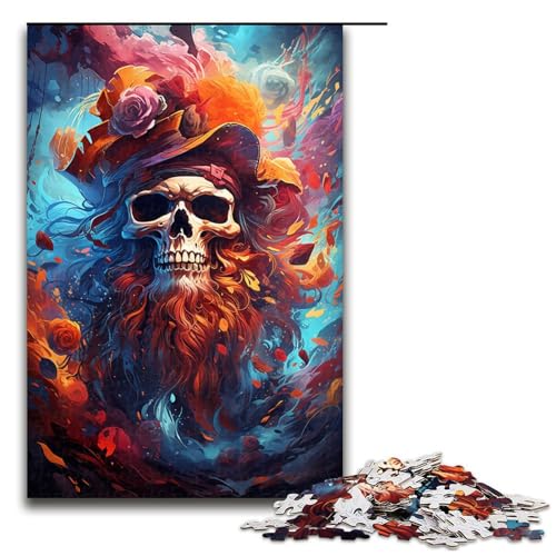 Puzzle für Erwachsene farbenfroher Psychedelischer Piratenschädel 1000 Teile Holzpuzzle für Erwachsene und Kinder ab 14 Jahren Lernspielzeug (Größe 75 x 50 cm) von linghhiming