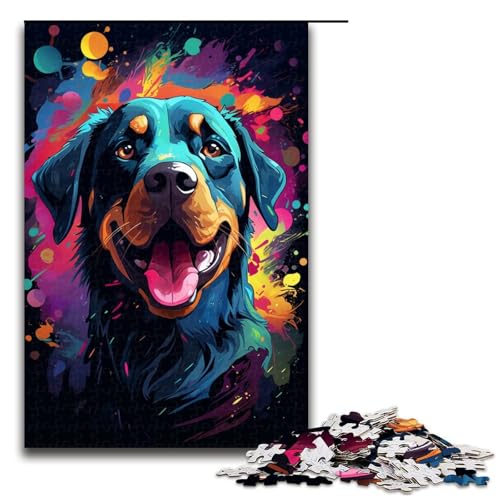 Puzzle für Erwachsene farbenfroher Psychedelischer Rottweiler 1000 Teile tolles Geschenk geeignet für Teenager ab 14 Jahren (Größe 75 x 50 cm) von linghhiming