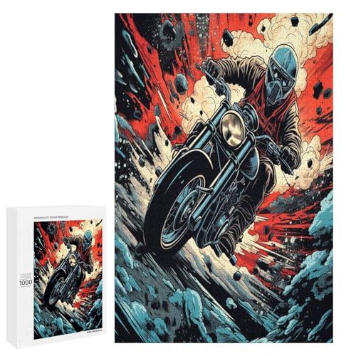 Puzzle für Erwachsene farbenfrohes Motorradrennfahrer Puzzle 1000 Teile Holzpuzzle für Erwachsene und Kinder ab 12 Jahren Lernspielzeug 75 x 50 cm von linghhiming