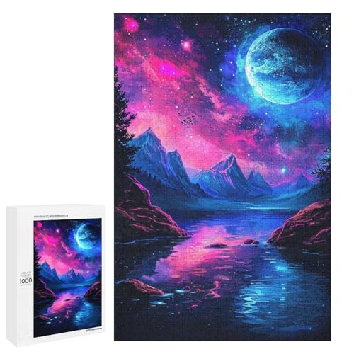Puzzle für Erwachsene farbenfrohes Universum und Planeten 1000 Teile Holz Rundpuzzle für Erwachsene und Kinder ab 12 Jahren Lernspielzeug (75 x 50 cm) von linghhiming