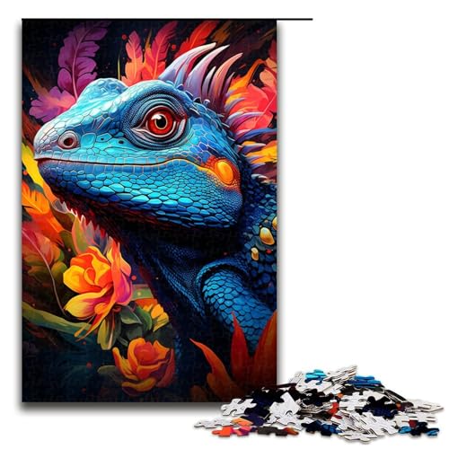 Puzzle für Erwachsene farbenfrohes psychedelisches Fantasy Chamäleon 1000 Teile Holzpuzzle für Erwachsene und Kinder ab 14 Jahren Lernspielzeug (Größe 75 x 50 cm) von linghhiming