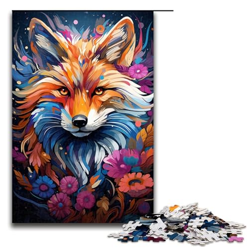 Puzzle für Erwachsene farbenfrohes psychedelisches Fuchstier 1000 Teile Holzpuzzle für Erwachsene und Kinder ab 14 Jahren Lernspielzeug (Größe 75 x 50 cm) von linghhiming