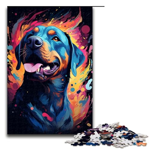 Puzzle für Erwachsene farbenfrohes psychedelisches Rottweiler Puzzle mit 1000 Teilen Holzpuzzle für Erwachsene und Kinder ab 14 Jahren Lernspielzeug (Größe 75 x 50 cm) von linghhiming