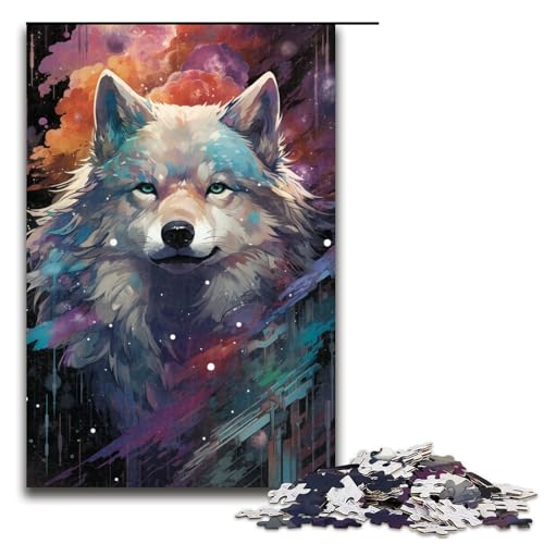 Puzzle für Erwachsene farbenfrohes psychedelisches Shiba Inu 1000 Teile Holzpuzzle für Erwachsene und Kinder ab 14 Jahren (Größe 75 x 50 cm) von linghhiming