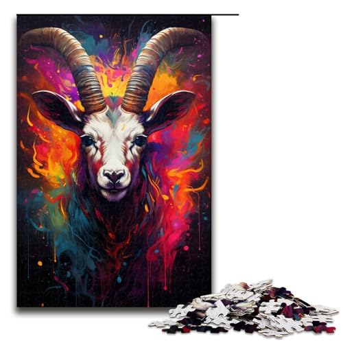 Puzzle für Erwachsene farbenfrohes psychedelisches Ziegen Puzzle 1000 Teile Holzpuzzle für Erwachsene und Kinder ab 14 Jahren Lernspielzeug (Größe 75 x 50 cm) von linghhiming