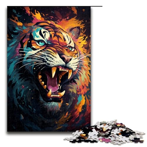 Puzzle für Erwachsene geheimnisvolles Gemälde eines Tigers 1000 Teile Holzpuzzle für Familienspiele 1000 Teile (75 x 50 cm) von linghhiming