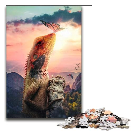 Puzzle für Erwachsene kletternde Eidechse 1000 Teile Holzpuzzle für Kinder ab 14 Jahren Lernspielzeug 75 x 50 cm von linghhiming