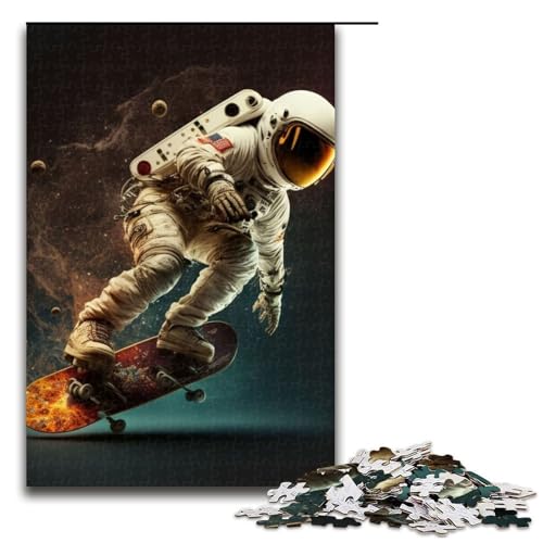 Puzzle für Erwachsene lustiges Astronauten Skateboard 1000 Teile Holzpuzzle für Erwachsene und Kinder ab 14 Jahren 75 x 50 cm von linghhiming