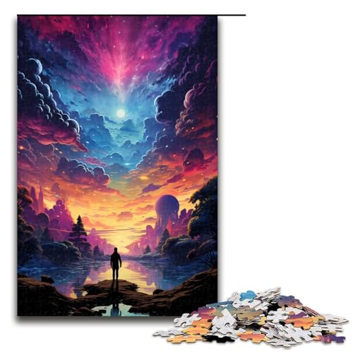 Puzzle für Erwachsene magischer bunter Himmel 1000 Teile Holzpuzzle für Kinder ab 14 Jahren Heimdekoration 1000 Teile (75 x 50 cm) von linghhiming